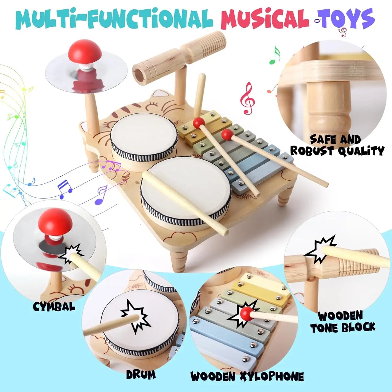 Wooden Toy Montessori Percussion Instruments Set For children-2